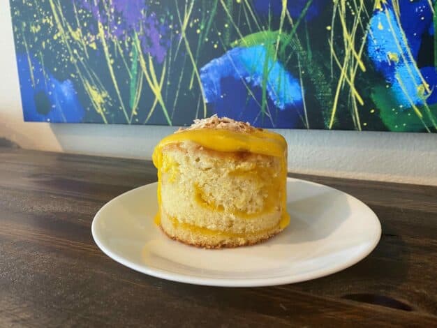 a plate of mango pound cake